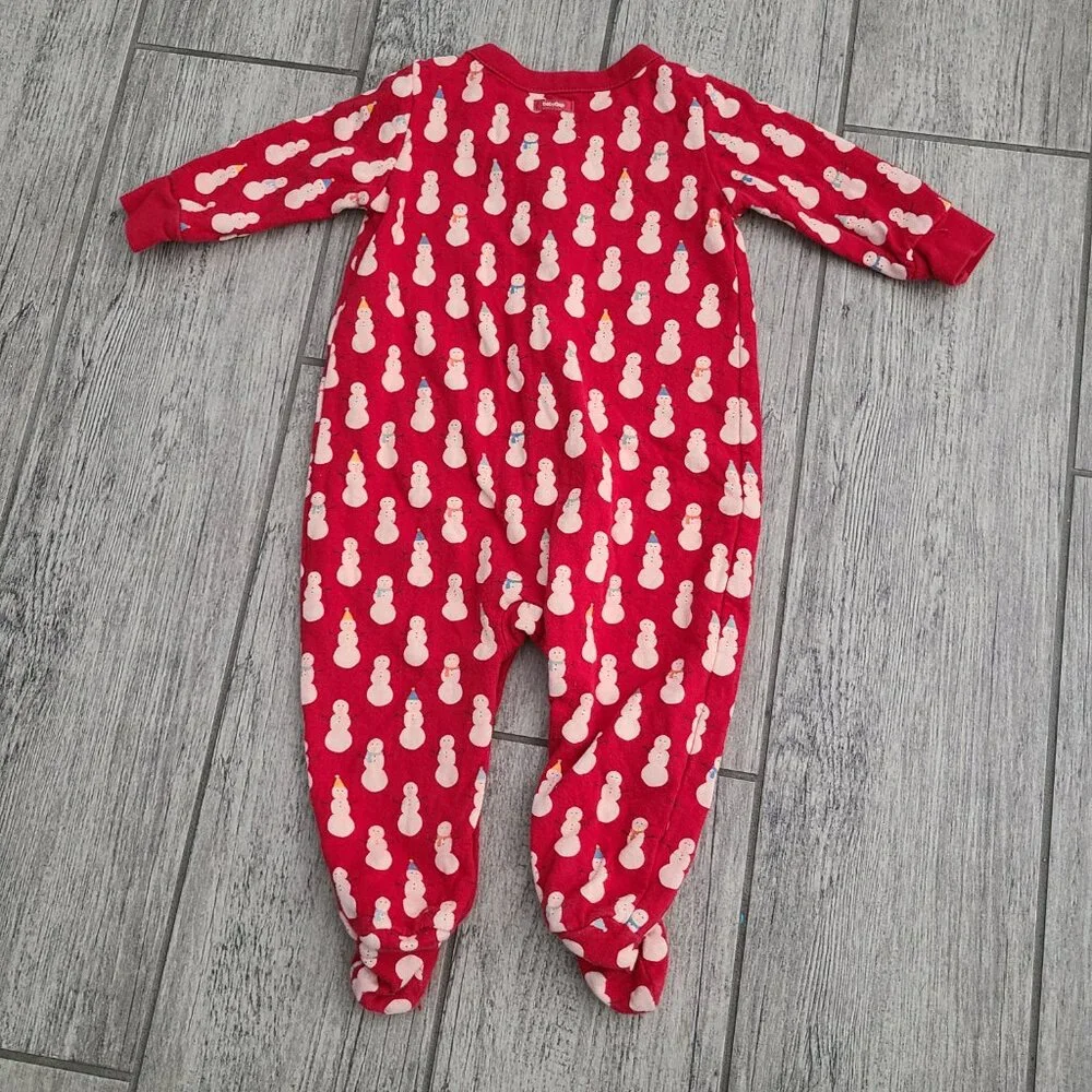 Baby Gap Red Snowman Footed Pajamas Size 3-6M